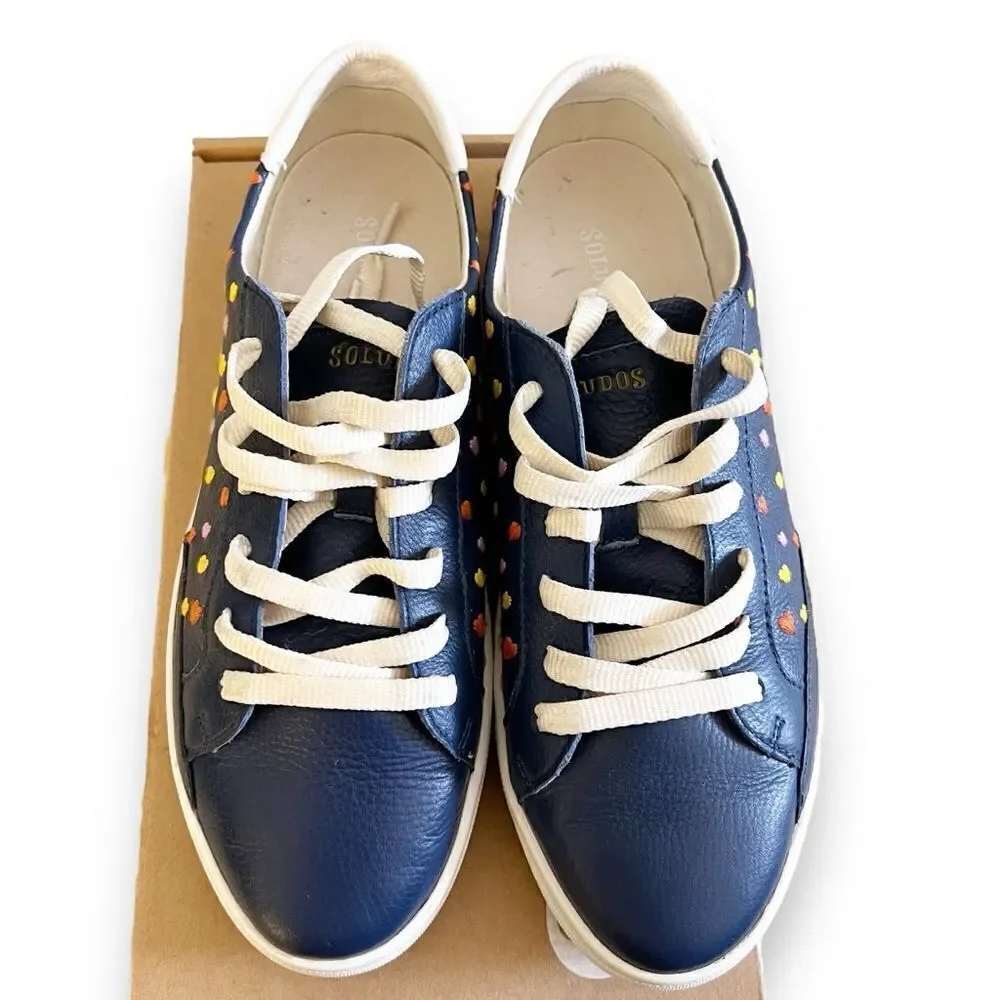 Soludos Queen Of Hearts Genuine Leather Embroidered Ibiza Sneakers, Blue Size 10